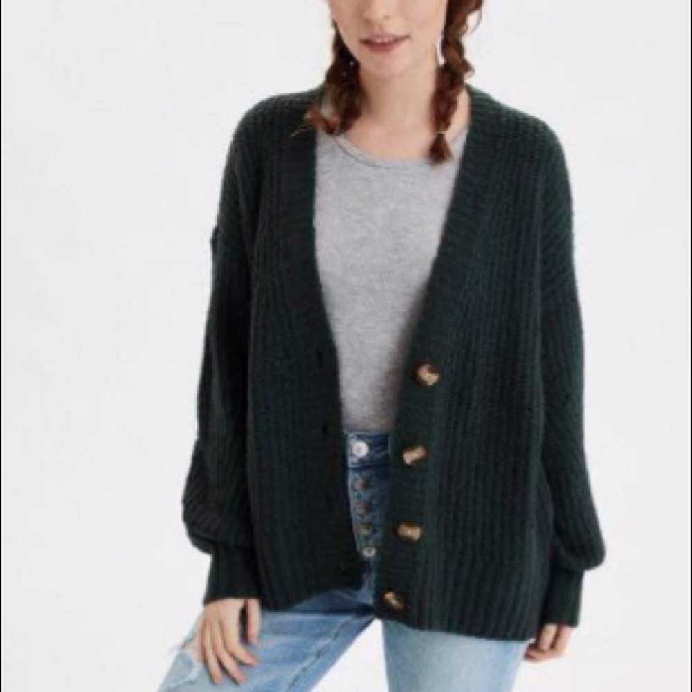 American eagle green oversized knit cardigan